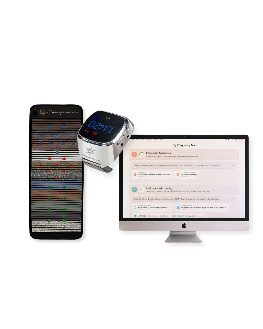 The DMT™ Software on desktop and phone alongside the EvoStar™ device